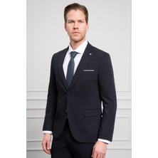 Morven  Erkek Lacivert Basic Slim Fit Sivri Yaka Takım Elbise