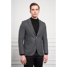 Morven  Erkek Siyah Dokuma Slim Fit Dar Kesim Mono Yaka Ceket