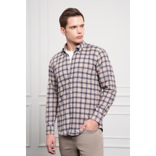 Morven  Erkek Lacivert Kışlık Düğmeli Yaka Regular Fit Gömlek