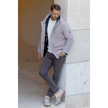 Morven  Erkek Gri Polyester Çıtçıtlı Kapüşonlu Mont