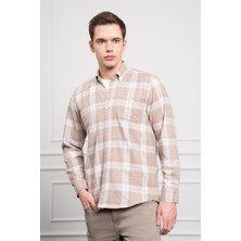 Morven  Erkek Bej Kışlık Düğmeli Yaka Regular Fit Gömlek