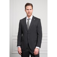 Morven  Erkek Antrasit Trend Yünlü Dynamic Fit Rahat Kesim Mono Yaka Takım Elbise