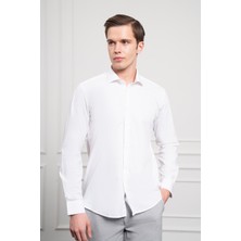Morven  Erkek Beyaz Pamuk Trend Slim Fit Dar Kesim Italyan Yaka Gömlek