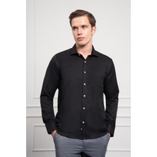 Morven  Erkek Siyah Trend Italyan Yaka  Slim Fit Dar Kesim Gömlek