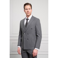 Morven  Erkek Füme Trend Kruvaze Slim Fit Dar Kesim Sivri Yaka Takım Elbise