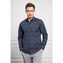 Morven  Erkek Koyu Lacivert Trend Dynamic Fit Italyan Yaka Gömlek