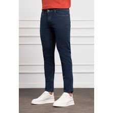 Morven  Erkek Lacivert Jean Slim Fit Dar Kesim Pantolon
