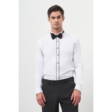 Morven  Erkek Siyah Biyeli Slim Fit Ata Yaka Gömlek