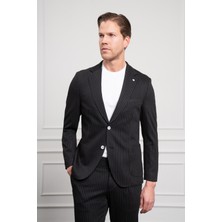 Morven  Erkek Siyah Örme Slim Fit Mono Yaka Takım Elbise Dar Kesim