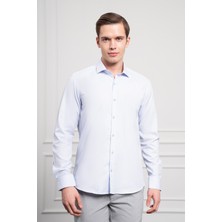 Morven  Erkek A. Mavi Pamuk Trend Slim Fit Italyan Yaka Gömlek