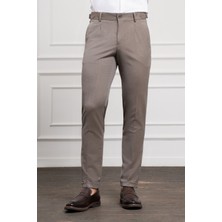  Erkek Kahve Trend Slim Fit Dar Kesim Pileli Pantolon
