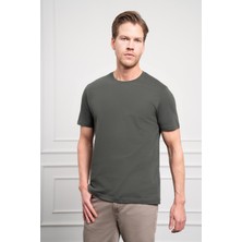 Morven  Erkek Haki Basic Bisiklet Yaka Dynamic Fit Pamuk T-Shirt