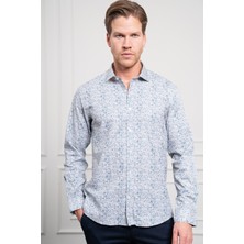 Morven  Erkek Mavi Pamuk Trend Düğmeli Yaka Dynamic Fit Rahat Kesim Gömlek