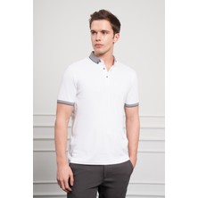 Morven  Erkek Beyaz Trend Merserize Düz Düğmeli Yaka Dynamic Fit T-Shirt