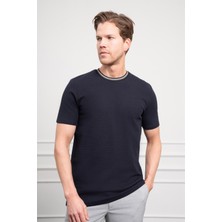 Morven  Erkek Lacivert Trend Bisiklet Yaka Dinamik Fit T-Shirt
