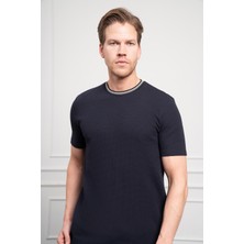 Morven  Erkek Lacivert Trend Bisiklet Yaka Dinamik Fit T-Shirt
