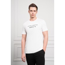  Erkek Ekru Trend Bisiklet Yaka Dinamik Fit Pamuk T-Shirt