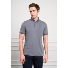 Morven  Erkek Lacivert Trend Merserize Düz Düğmeli Yaka Dynamic Fit T-Shirt