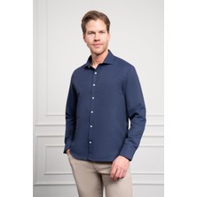 Erkek Lacivert Trend Italyan Yaka  Slim Fit Dar Kesim Gömlek