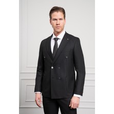 Morven  Erkek Siyah Trend Kruvaze Slim Fit Dar Kesim Sivri Yaka Takım Elbise