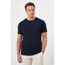 Morven  Erkek Lacivert Basic Bisiklet Yaka Dynamic Fit Rahat Kesim T-Shirt