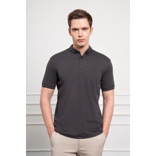 Morven  Erkek Siyah Trend Merserize Düz Düğmeli Yaka Dynamic Fit T-Shirt