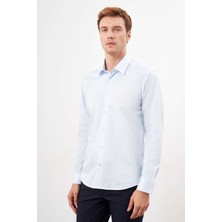  Erkek A. Mavi Pamuk Düz Desen Sert Yaka Slim Fit  Gömlek
