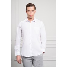  Erkek Beyaz Basic Regular Fit Sert Yaka Cepli Gömlek