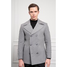  Erkek Gri Yünlü Kruvaze Dynamic Fit Sivri Yaka Kaban