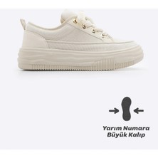 Kadın Yüksek Taban Sneaker Keten Kumaş Bağcıklı Spor Ayakkabı Hesna