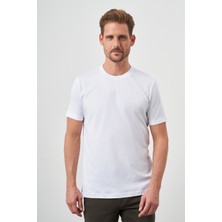  Erkek Beyaz Basic Bisiklet Yaka Dynamic Fit Rahat Kesim T-Shirt