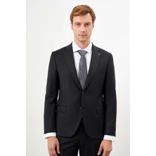  Erkek Siyah Yünlü Platinium Düz Desen Slim Fit Mono Yaka Takım Elbise