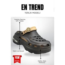 Sermoda Yüksek Çift Taban Taşlı Deniz Havuz Sabo Doktor Hemşire Hastane Comfort Günlük Kadın Terlik Siyah Vizon