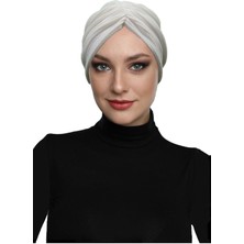 Fidan Bone Triko Drapeli Krem Çift Taraflı Hazır Türban Tesettür Bone