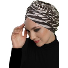 ELYSIANfidan Zebra Luxe Desenli Çapraz ve Bant Detaylı Astarlı Hazır Türban Tesettür Havuz Bonesi