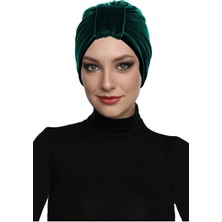 ELYSIANfidan Kadife Kardelen Astarlı Yeşil Hazır Türban Tesettür Bone