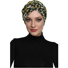 ELYSIANfidan Savanna Chic Desenli Çapraz ve Bant Detaylı Astarlı Hazır Türban Tesettür Havuz Bonesi