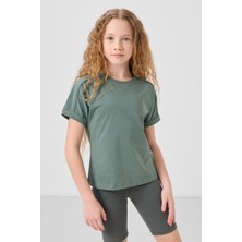 Açık Yeşil Pamuklu O Yaka Oversize Fit Basic Kız Çocuk T-Shirt - 75182