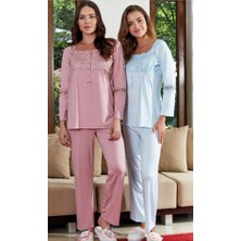 Bone Club 4636  Turkuaz Omuz Dantelli Hamile Lohusa Pijama Takımı