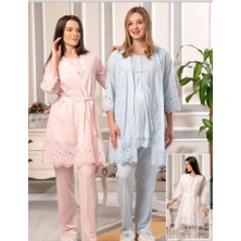 Bone Club 5816 Ekru Vual Penye Hamile Lohusa 3 Lü Pijama Sabahlık Tk