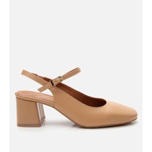 Hotiç Kadın Bej Mary Jane Arkası Açık Kalın Topuklu Ayakkabı