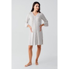 Düğmeli Uzun Kollu Kısa Esnek Viskoz Hamile Gecelik 16107