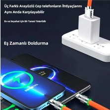 3 In 1 Type-C + Micro USB + Lightning Hızlı Şarj Kablosu Silikon Kablo 1 Metre Opp Ambalaj
