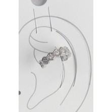 Pirinç Gümüş Renk Bal Peteği Model Zirkon Taşlı Kadın Kıkırdak Küpe - EBJ250522W34186