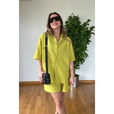 Yeni Sezon Kaliteli Yazlık Gömlek Şort Krinkıl Kumaş Salaş Oversize Takım