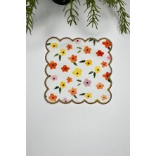 Turuncu Sarı Çıtır Çiçek Desenli Altın Nakış Kenar Kokteyl Peçetesi 1 Adet