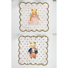 Sulu Boya Teddy Gelin Damat Tasarımlı Nakış Kenar Kokteyl Peçeteleri 2 Adet