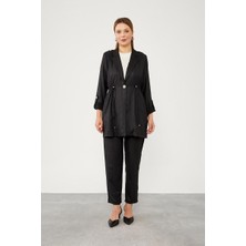 Levidor Siyah Beli İp Büzgülü Ceket Takım