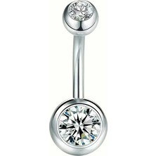 Munels F136 Titanyum Zirkon Taşlı Göbek Piercing - Titanyum Göbek Piercing