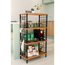 Barin Design 4 Katlı Metal Telli Raf Ünitesi Çevir Kur Sistemli Kahve Köşesi Ve Mutfak Düzenleyici Raf Açık Dolap